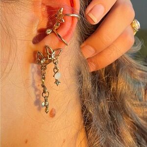 Gold earrings butterfly crystal set